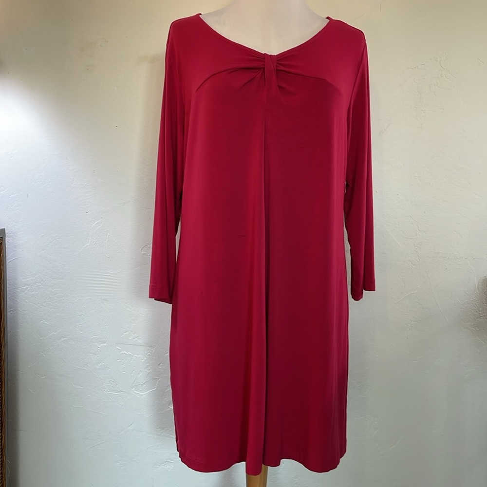 Eileen Fisher Long Sleeve Tunic Style Cranberry Color Rayon Blend Dress …
